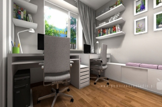 Biuro inspirowane nowoczesnym stylem z dodatkiem drewna