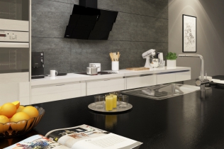 Kuchnia z betonem architektonicznym i okapem ze szkła hartowanego Vintio Black 
